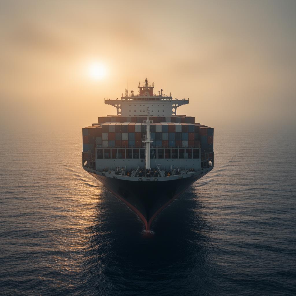 Container vessel at sunrise